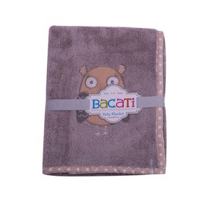 Bacati - Owls Grey with Grey Border Embroidered Baby Plush Blanket - 1 of 4