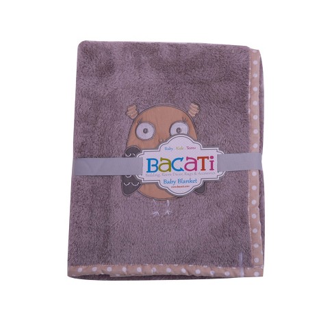 Bacati - Owls Grey with Grey Border Embroidered Baby Plush Blanket - image 1 of 4