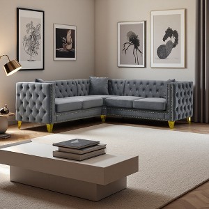 82" Velvet L-Shaped Corner Sectional Sofa, 5-Seater - 1 of 4