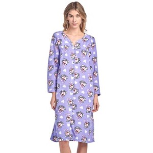 Casual Nights Women's Printed Fleece Snap-Front Lounger House Dress - 1 of 4