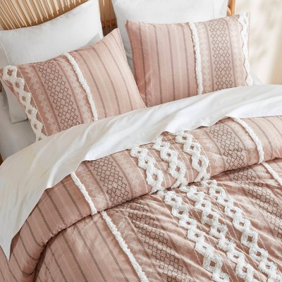 Blush Cotton Geometric King/Cal King Duvet Cover Set