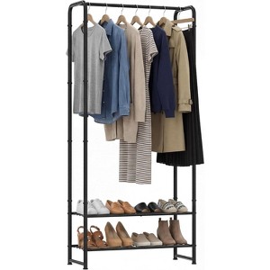 Portable metal garment rack with double shelves for hanging clothes ...