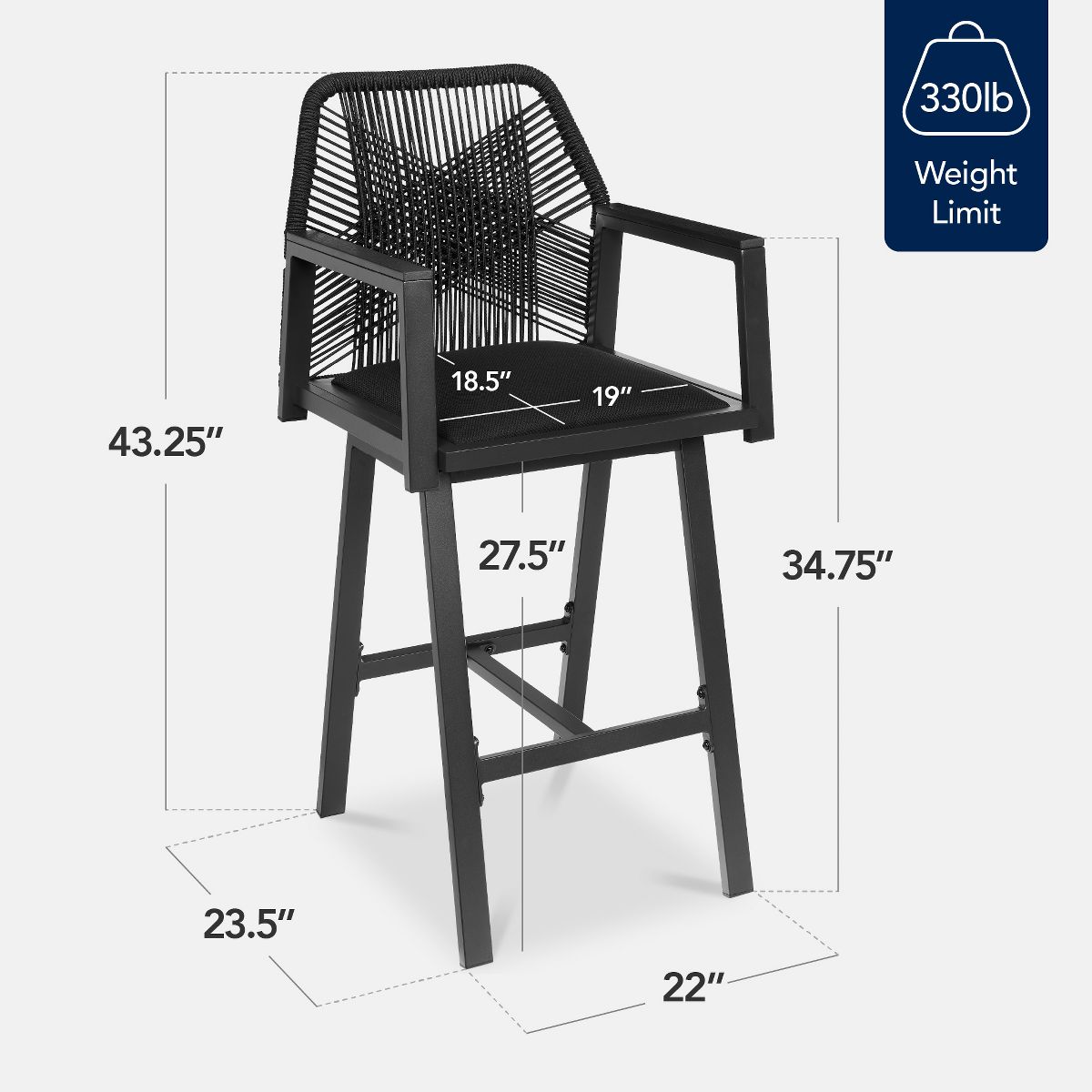 Best Choice Products Set of 2 Indoor/Outdoor Aluminum, Woven Rope Swivel Barstools w/ Armrests - Gray/Meteor - thumbnail 2