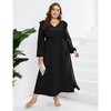 Whizmax Women's Plus Size Fall Dress with Pocket Ruffle Cap Long Sleeves V Neck Side Split Long Maxi Dress Black 3XL - image 2 of 4