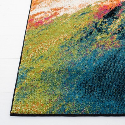 Galaxy Blue and Orange Abstract Synthetic Runner Rug