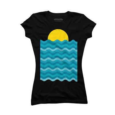 Junior's Design By Humans Sunset Waves By clingcling T-Shirt