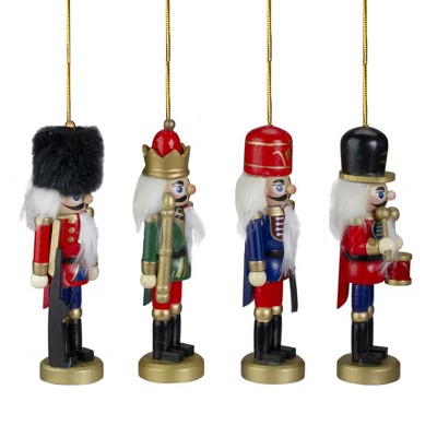 Set of 4 Classic Wooden Nutcracker Ornaments with Faux Fur