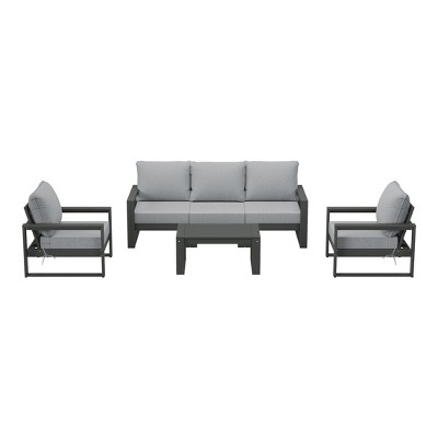 WestinTrends Montara 6-Piece Modern HDPE Outdoor Patio Furniture Sofa Conversation Set with Coffee Table
