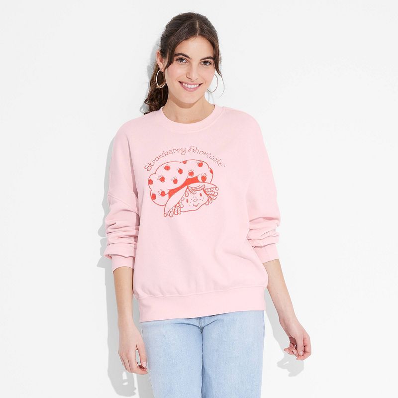 Women's Strawberry Shortcake Fine Line Graphic Sweatshirt - Pink, 1 of 6