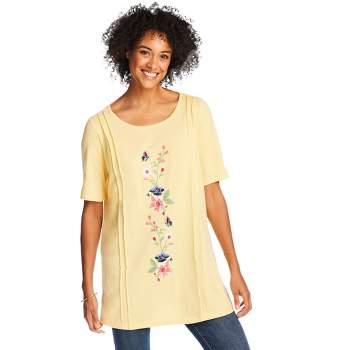 Woman Within Women's Plus Size Short-Sleeve Scoopneck Embroidered Tunic