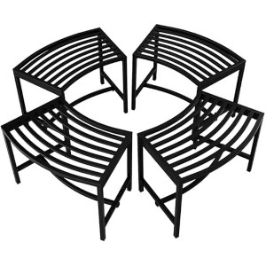 VINGLI Outdoor Metal Curved Bench, Weatherproof Fire Pit Bench Set of 4, Heavy Duty Steel Backless Benches for Garden, Patio, Plant Stand and Holder - 1 of 4