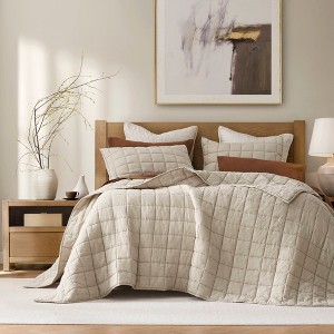 Harbor House 3Pcs Solid Color Lightweight Quilt Set, Garment Wash Box Stiching Cooling Quilt with Matching Pillow Shams - 1 of 4