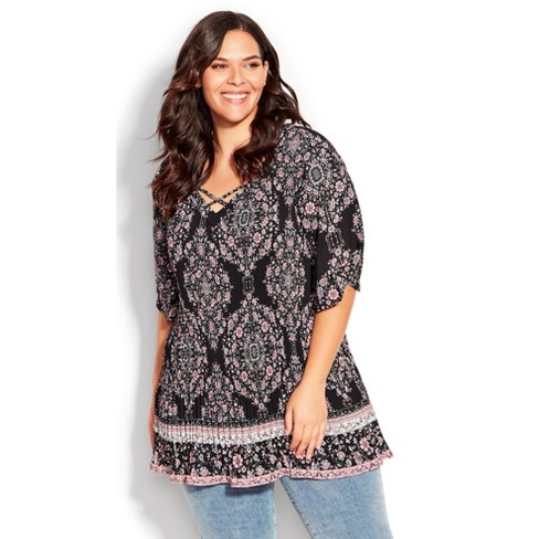 AVENUE | Women's Plus Size Blouse Longline - Brushed Diamond - 26W/28W