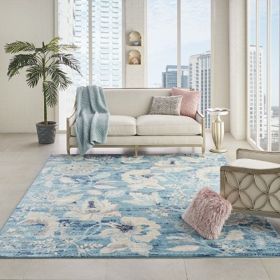 Turquoise Blossom Elegance 8'10" x 11'10" Synthetic Floral Rug