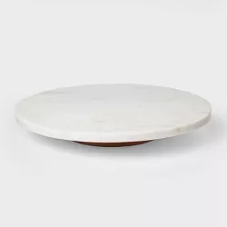 14" Marble and Wood Lazy Susan White - Threshold™