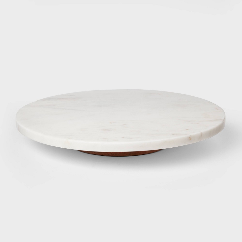 Photos - Serving Pieces 14" Marble and Wood Lazy Susan White - Threshold™