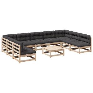 vidaXL Patio Sofa Set with Cushions - Modular Outdoor 10 Piece - Solid Pine Wood - Anthracite Cushions - Garden, Patio, Terrace - 1 of 4
