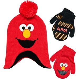 Elmo Toddler Winter Hat and Kids Mitten Set,  Beanies Age 2-4 - 1 of 4