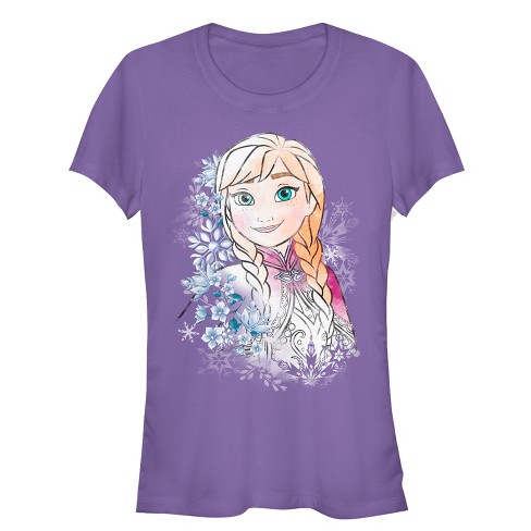 Juniors Womens Frozen Anna Frost Portrait T-Shirt - Purple - Large