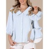 INSPIRE CHIC Women's Button Down Striped Dressy Casual Turndown Collar 3/4 Puff Sleeve Babydoll - 2 of 4