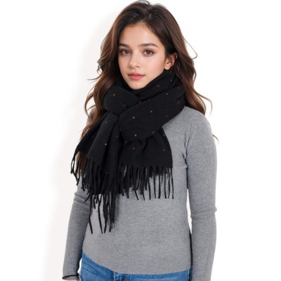 Anna-Kaci Women's Cashmere-Like Polka Dot Fringe Scarf with Soft Fabric and Lightweight Warmth