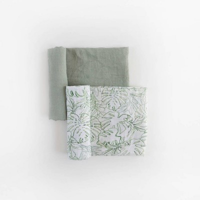 Image of Red Rovr Organic Cotton Muslin Swaddle Blanket - Jungle Leaf - 2pk