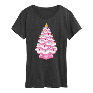 Women's - Instant Message - Retro Pink Christmas Tree Short Sleeve Graphic T-Shirt - 1 of 4