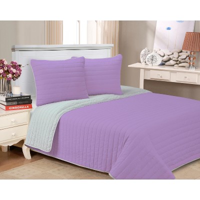 Solid Cotton Reversible Farmhouse Reversible Quilt and Sham Set, Twin, Lavender  - Blue Nile Mills
