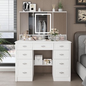 FUFU&GAGA Elegant Makeup Vanity Table with Adjustable Mirror Large Desk - 1 of 4