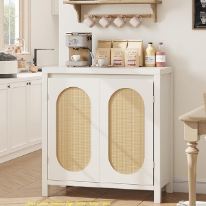 Kitchen 30.1" Coffee Bar Cabinet, Mid-Century Modern Kitchen Storage Table, Buffet Sideboard w/ Rattan Doors, Accent Cabinets - 1 of 4