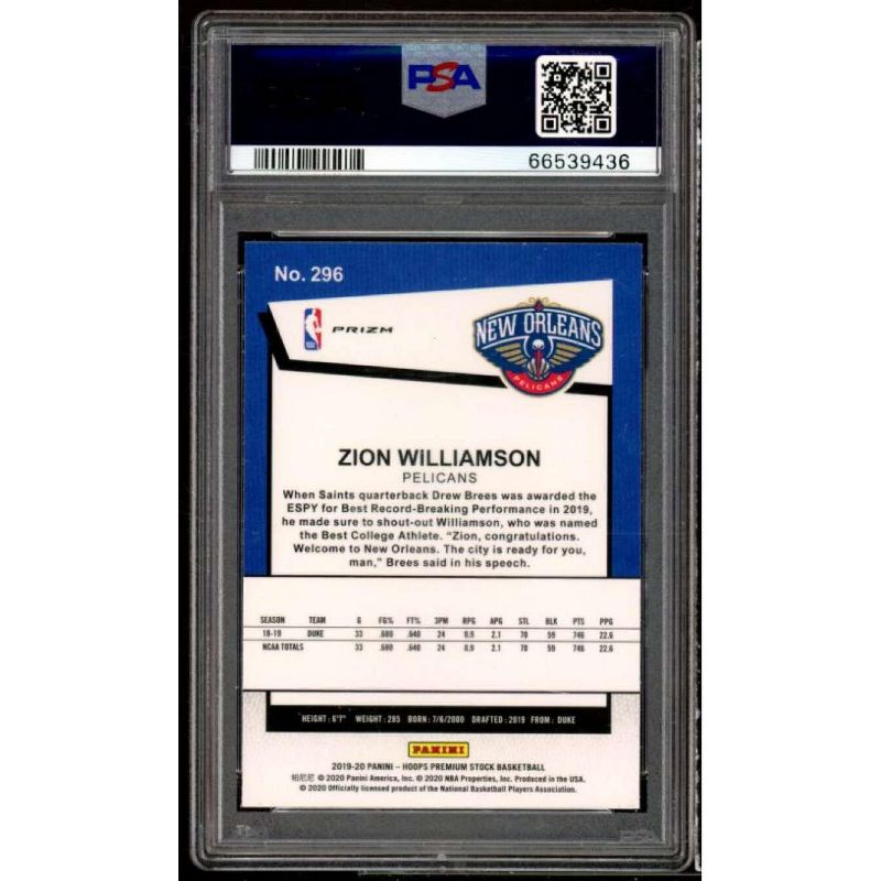 Zion Williamson Rookie Card 2019-20 Hoops Premium Stock Pulsar #296 PSA 9, 2 of 3