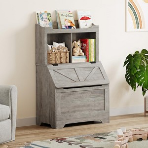 Kids Toy Organizer and Bookshelf, Wood Toy Storage Kids Book Shelf w/Flip-Top, 2-Cubby Toy Shelf, 1 Open Bookshelf, Bookcase Book & Toy Shelf Storage - 1 of 4
