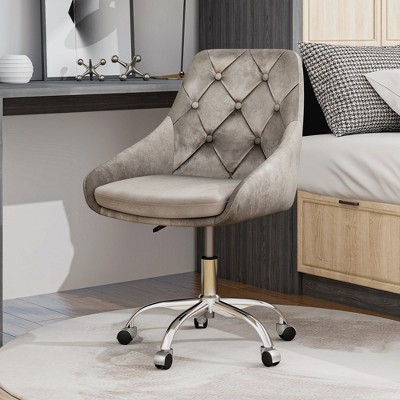 Racxily Armless Office Chair, Velvet Office Desk with Wheels, Adjustable Swivel Accent Chairs, Vanity Seat for Small Spaces