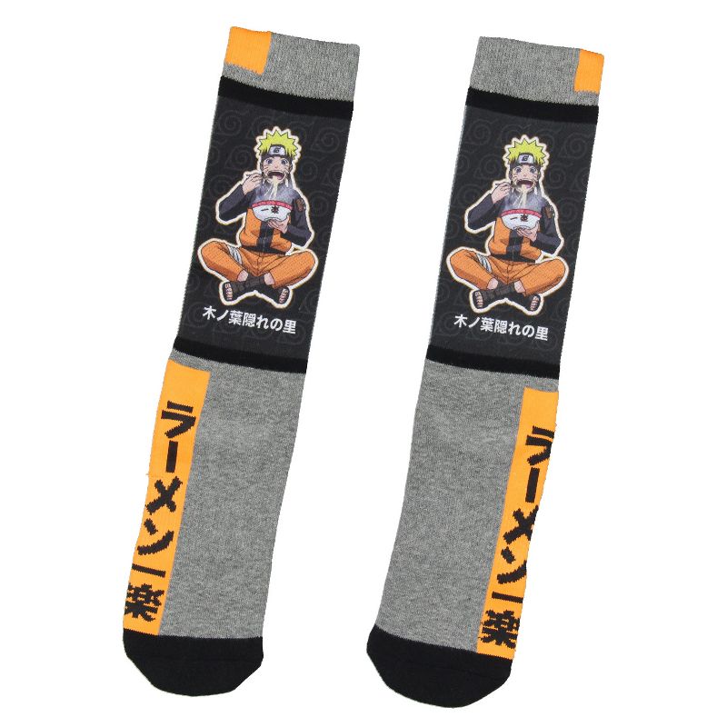 Naruto Shippuden Socks Anime Manga Men's Ichiraku Ramen Athletic Crew Socks Grey, 1 of 5