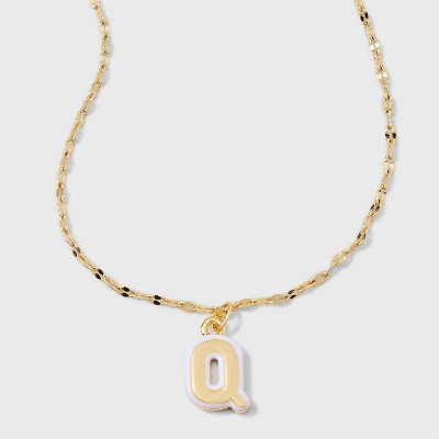 14K Gold Dipped Enamel "Q" Initial Pendant Necklace - A New Day™ Gold/White