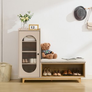 HYLEORY Farmhouse Shoe Storage Cabinet with Shoe Bench, 4-Tier Shoe Cabinet Shelves for 20 Pairs, for Entryway, Living Room ,Beige and brown - 1 of 4