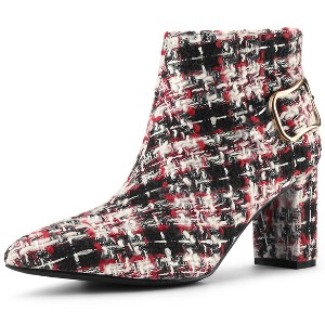 Allegra K Women's Plaid Pointed Toe Chunky Heels Ankle Boots - 1 of 4