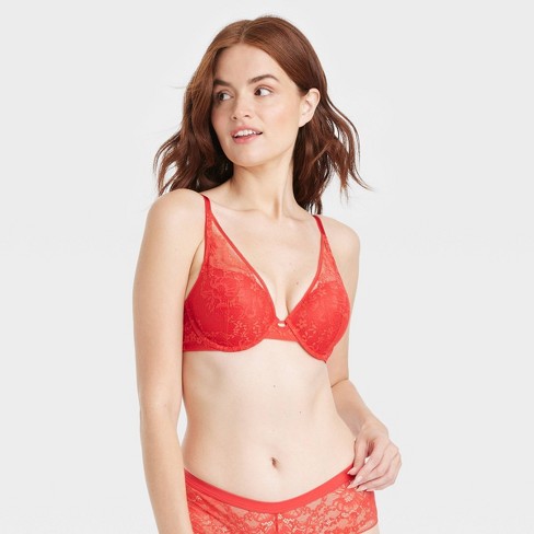 Women's Lace Plunge Push-up Bra - Auden™ Red 36a : Target