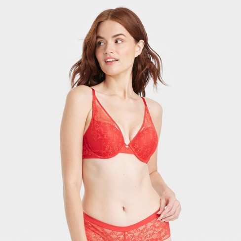 Women's Lace Plunge Push-up Bra - Auden™ Red 32ddd : Target