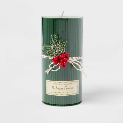 Ribbed Scented Pillar Candle Green - Threshold™