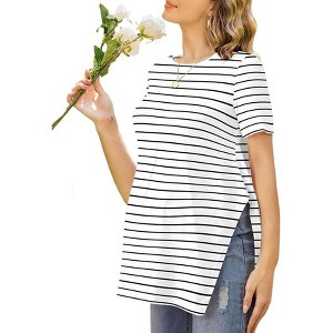 Ekouaer 3 Pack Maternity Shirts Short Sleeve Split Side Pregnancy Tops Casual Pregnant Tunic Blouse - 1 of 4