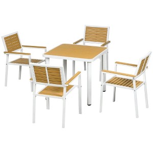 Resenkos Patio Dining Sets,Patio Furniture Sets,5pc Patio Table and Chairs Set w/ HDPE Materials, Umbrella Hole, Yellow - 1 of 4