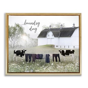 Stupell Industries Laundry Day with Rural Cows Floating Frame Canvas Art - 1 of 4