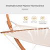 Gulches Hammocks: 13' Boho Chic White Hammock with Wooden Stand and Sunshade Canopy - 3 of 4