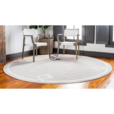 Ivory and Beige Round Geometric Synthetic Rug, 3 ft