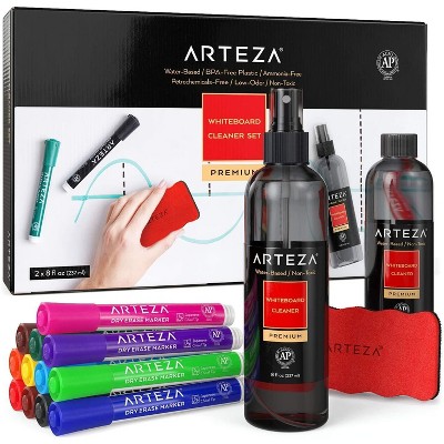Arteza Set of 12 Chisel Tip Dry Erase Markers, Magnetic Eraser, and Whiteboard Cleaner (ARTZ-8908)