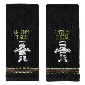 2pc Creepin It Real Hand Towel Black - SKL Home: Cotton Bathroom Accessories Set, 16x25 Inch - 1 of 4