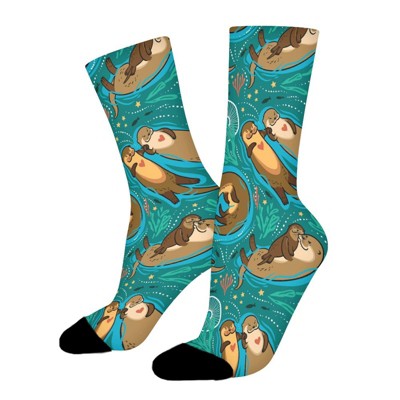 Cute Lovely Otters Women Printed Crew Socks Funny Funky Socks Soft Polyester Novelty Gifts for Artists Men