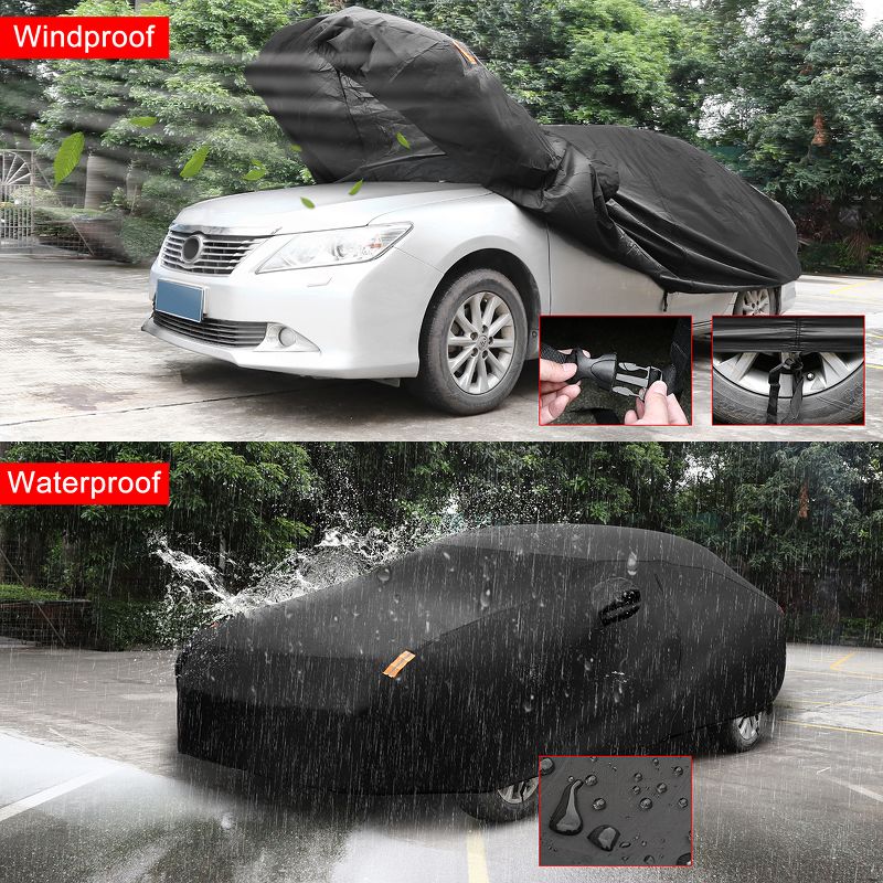 Unique Bargains Auto Car Cover Outdoor Weather Waterproof Breathable Scratch Rain Snow Heat Resistant Black 14.76x5.74x4.92ft 1 Piece, 5 of 9