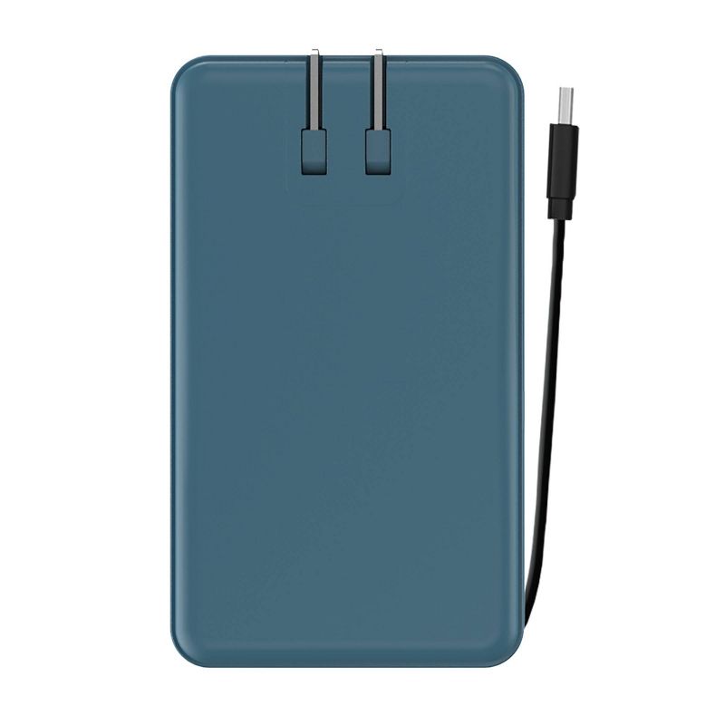 myCharge Amp Prong Plus 10000mAh/12W Output Power Bank with Integrated Charging Cable - Blue, 1 of 7